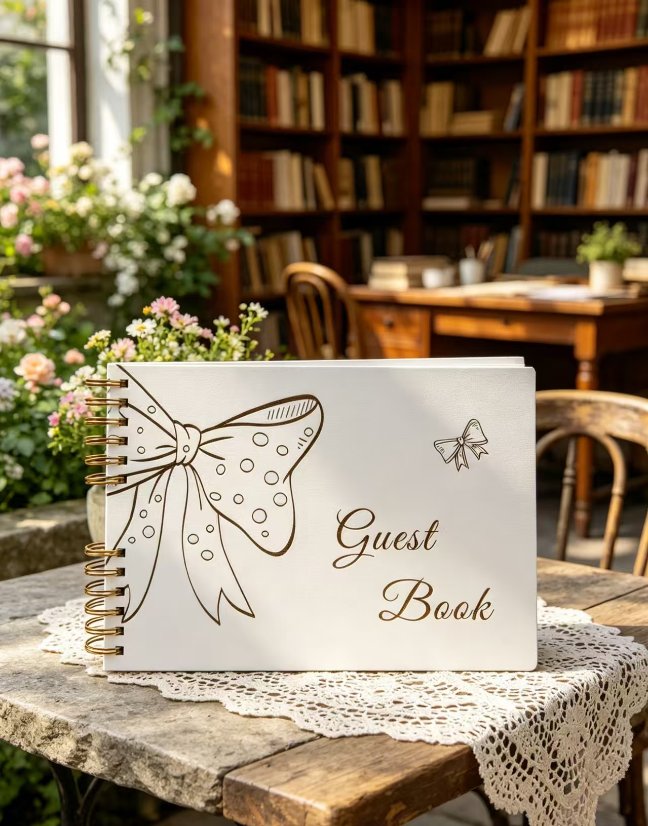 Personalized Photo Album Original Design Bow-Themed Wedding Guestbook