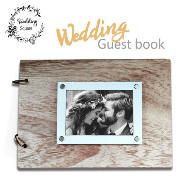 Personalized Photo Album Wooden Wedding Guestbook with Photo Frame