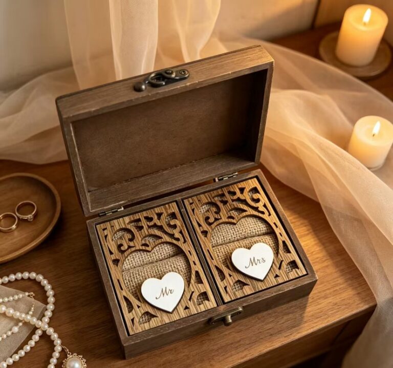 Wedding Supplies Vintage Cutout Wooden Ring Box (Mr & Mrs)