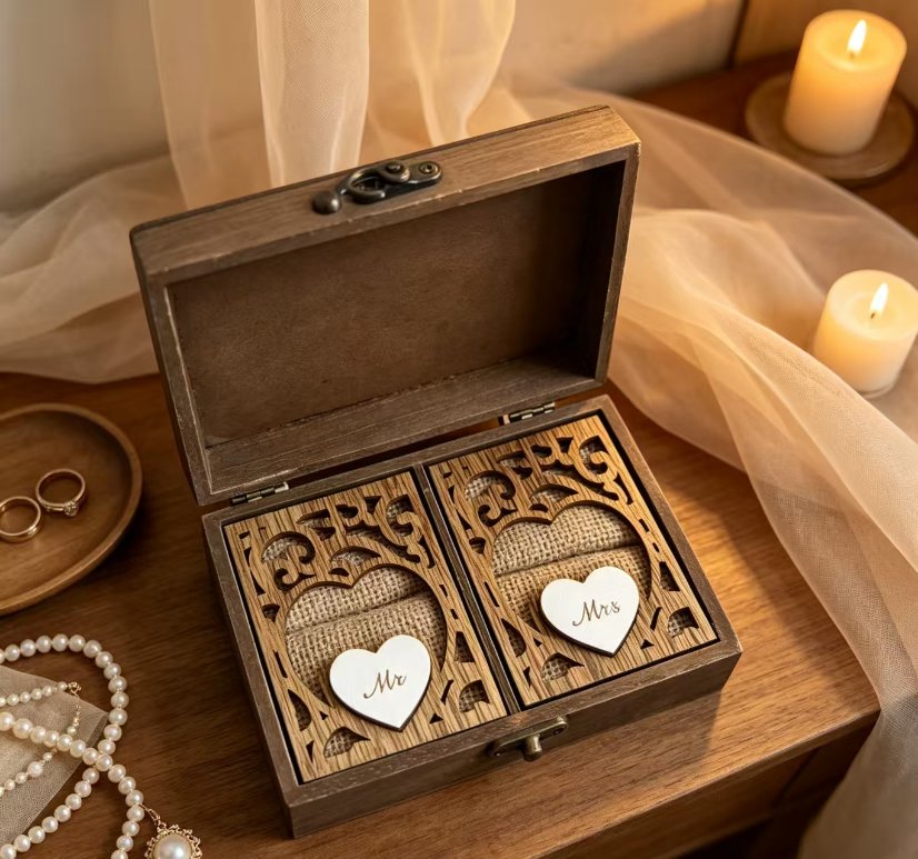 Wedding Supplies Vintage Cutout Wooden Ring Box (Mr & Mrs)