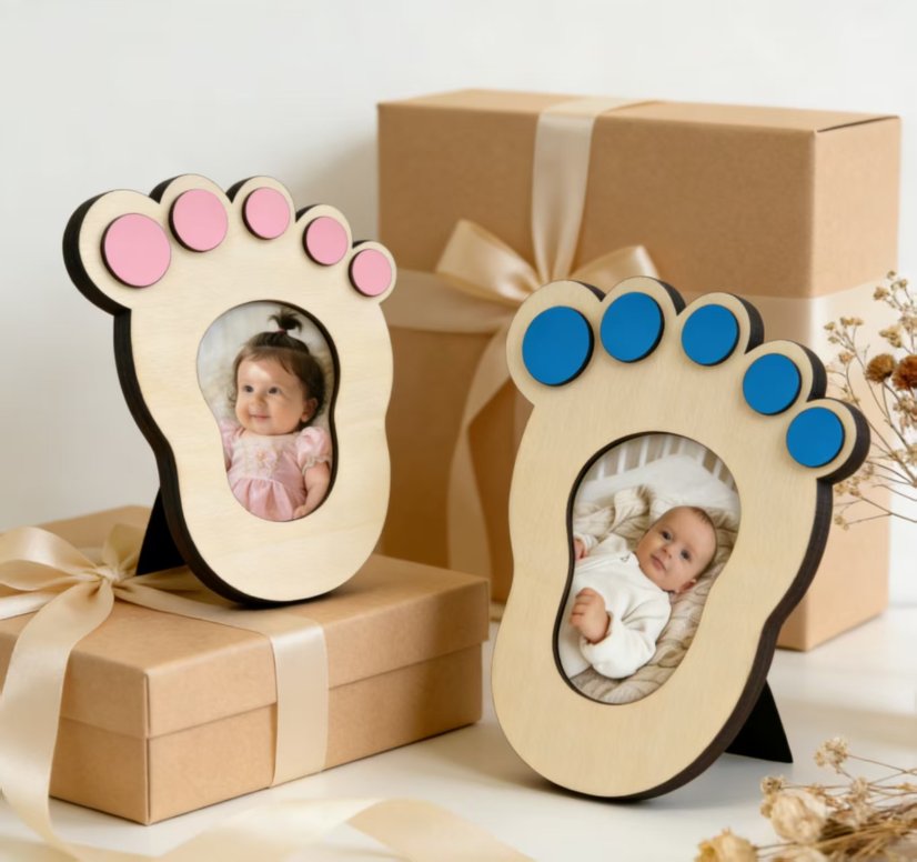 Infant Baptism Wooden Small Footprint Photo Frame Baby Full Moon 100 Days Commemorative Ornament