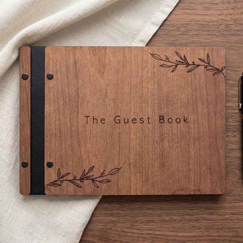 Personalized Photo Album Wooden Commemorative Signature Book Guest Book