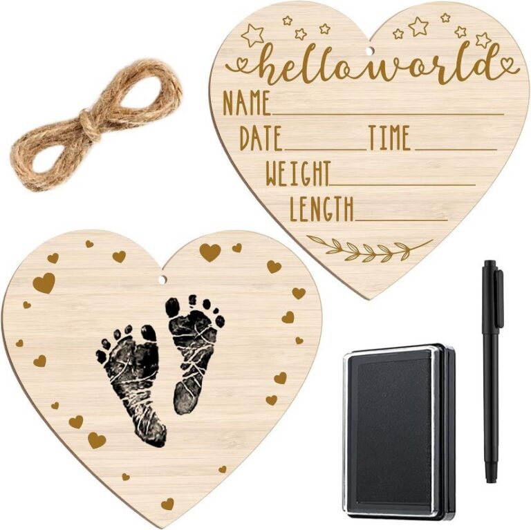 Infant Baptism Heart Style Baby Hand Footprint Commemorative Wooden Plaque