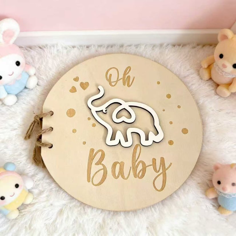 Infant Baptism Elephant Baby Guest Book Baby Wooden Photo Album