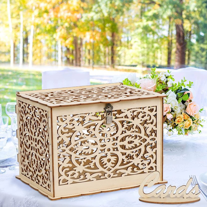 Wedding Supplies Wooden Hollow Wedding Card Storage Box with Sign
