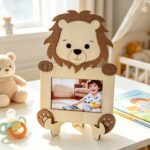 Infant Baptism Animal Photo Frame Set Fox Lion Bear