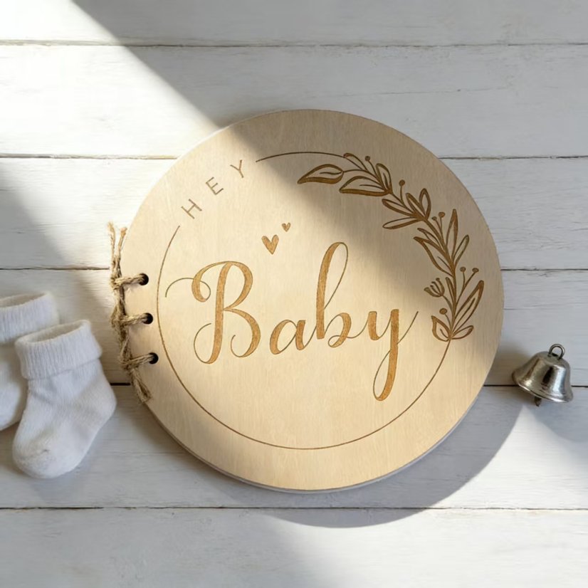 Infant Baptism Baby Shower Memory Sign-in Book Laser Engraved Wooden