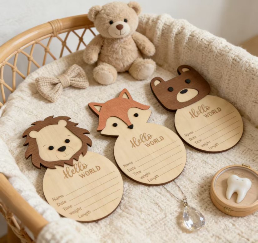 Infant Baptism Wooden Baby Bear Milestone Birthday First Birthday Photo Commemorative Prop