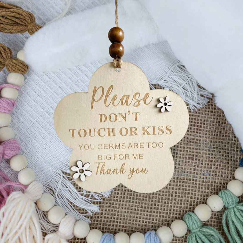 Infant Baptism Please Don't Touch Wooden Notice Round Sign White Flower Pendant
