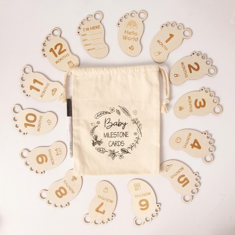 Infant Baptism Baby Milestone Month Plaque Wooden Disc Cloth Bag Packaging