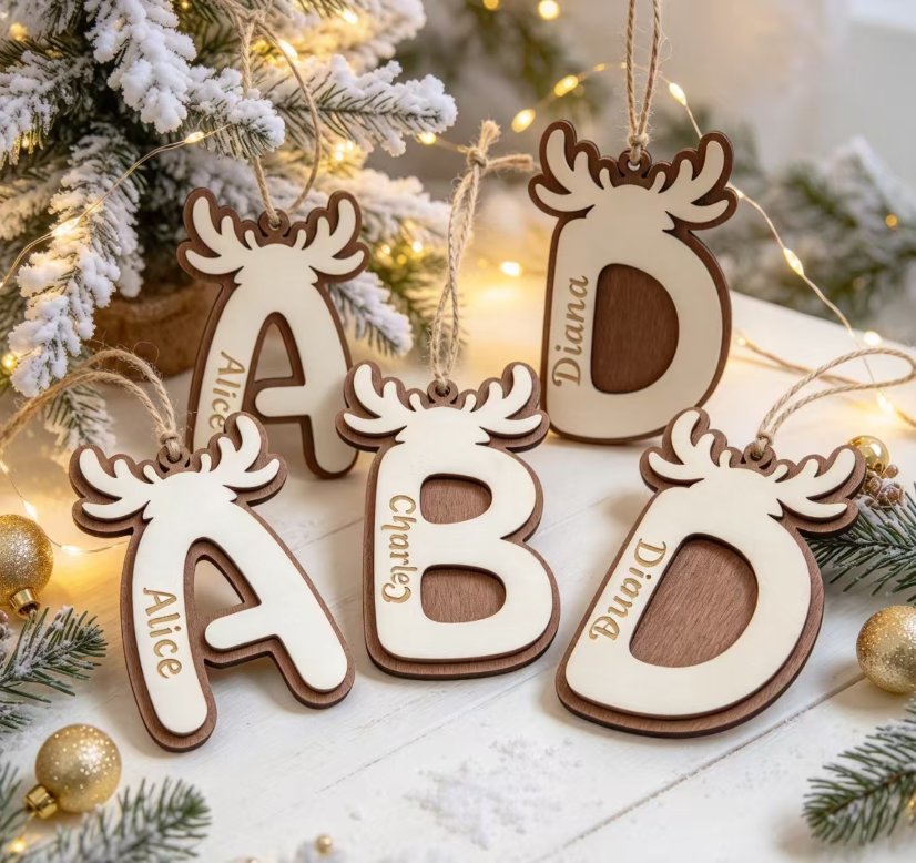 Holidays, gifts Christmas Wooden Reindeer 26 Letters Pendant