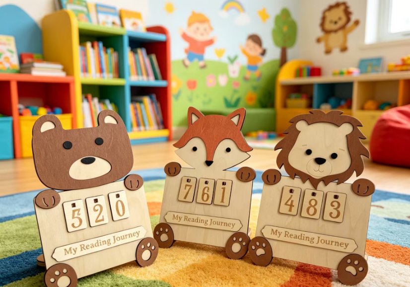 Holidays, gifts Animal Set Fox Lion Bear Reading Counter