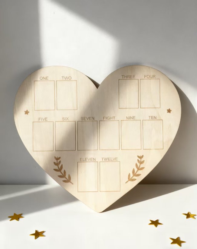 Infant Baptism Wooden Infant Commemorative Photo Frame Month Plaque Photo Display Board